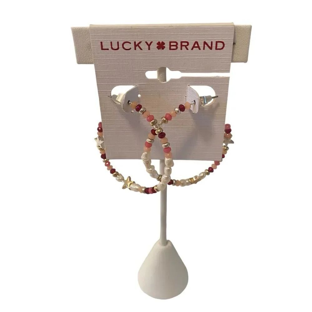 Beaded C Hoop Lightweight Earrings w/ Small Silver & Goldtone Stars.